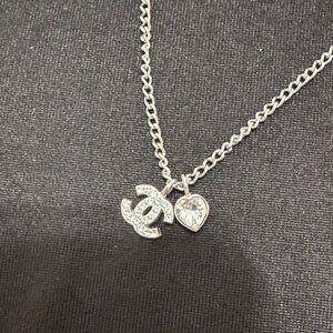 CHANEL Silver Logo and Heart Necklace